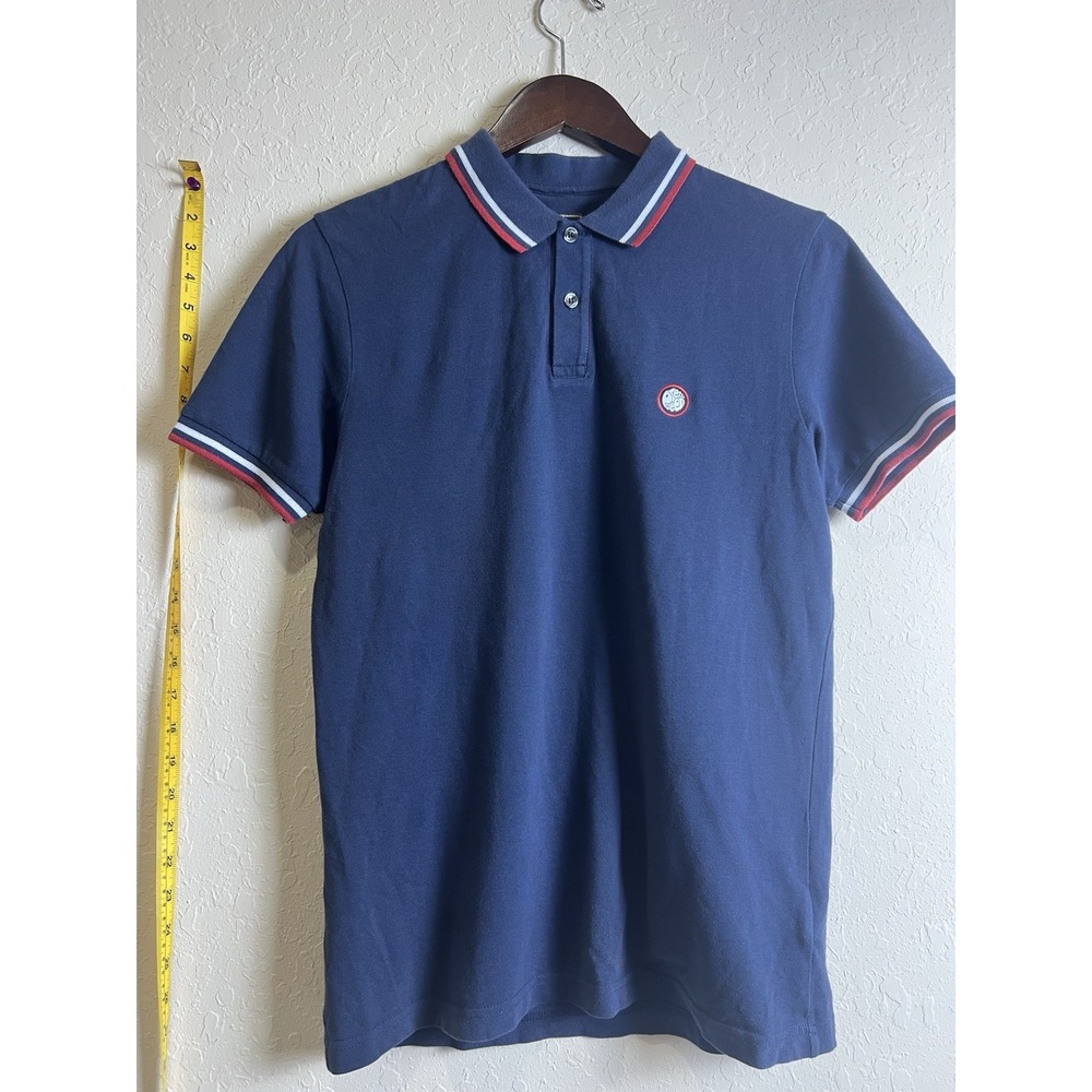 Pretty Green Polo Shirt Mens Small Blue Red White Logo Casual Cotton‎ Office